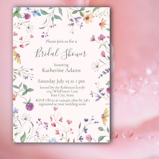 Watercolor Wildflowers Bridal Shower Invitation 招待状