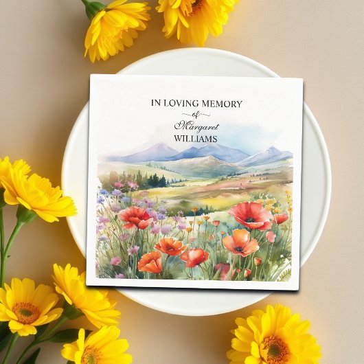 Watercolor Wildflowers Celebration Of Life Funeral スタンダードカクテルナプキン