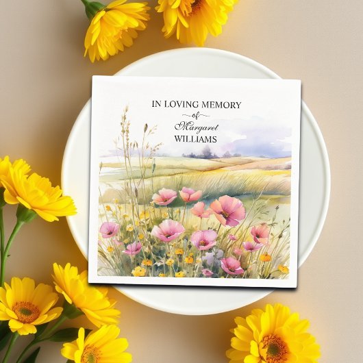 Watercolor Wildflowers Celebration Of Life Funeral スタンダードカクテルナプキン