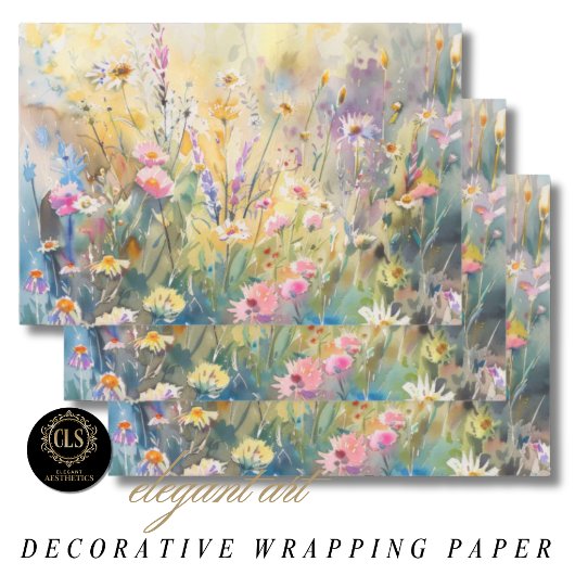 Watercolor Wildflowers Decoupage ラッピングペーパーシート