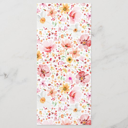 Watercolor Wildflowers Elegant Boho Wedding Menu メニュー (裏面)