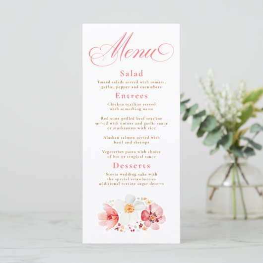 Watercolor Wildflowers Elegant Boho Wedding Menu メニュー (スタンド正面)