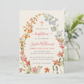 Watercolor Wildflowers Floral Girl Baptism 招待状 (スタンド正面)