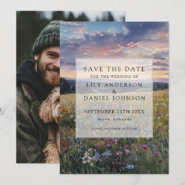 Watercolor Wildflowers Floral Meadow Photo Wedding セーブザデート