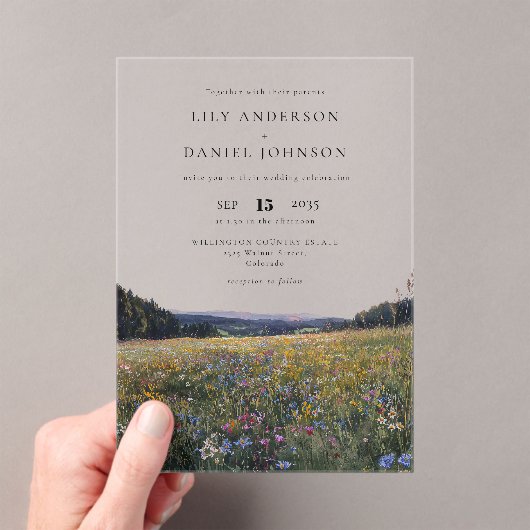 Watercolor Wildflowers Floral Meadow Wedding アクリル招待状 (インサイチュ (ポータブル))