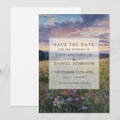 Watercolor Wildflowers Floral Meadow Wedding セーブザデート (正面/裏面)