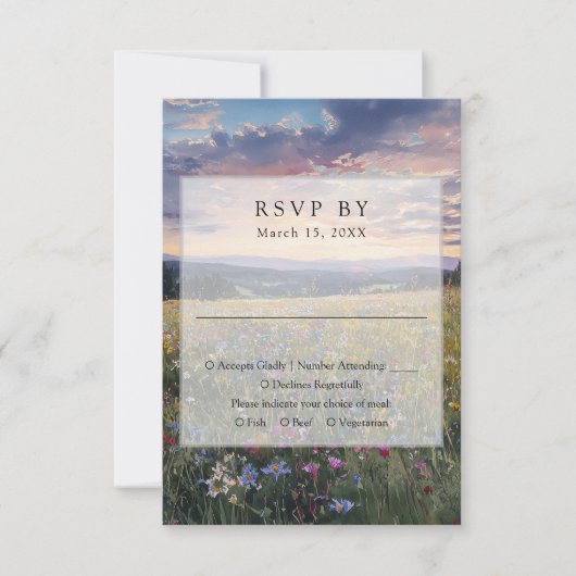 Watercolor Wildflowers Floral Meadow Wedding 出欠カード (正面)