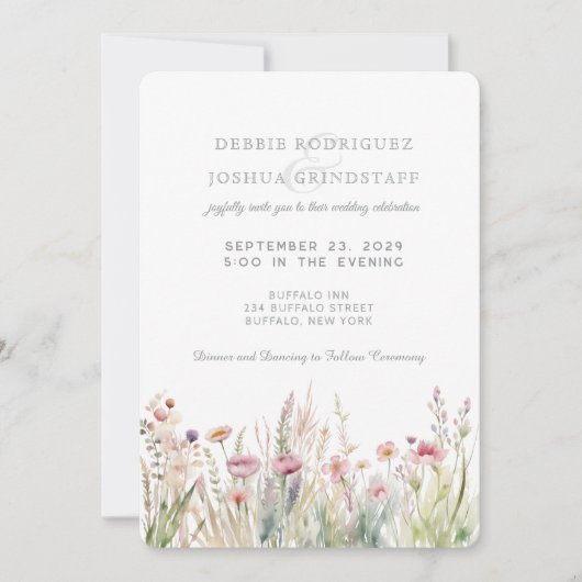 Watercolor Wildflowers Floral Wedding Invitation 招待状 (正面)