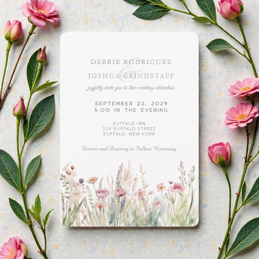 Watercolor Wildflowers Floral Wedding Invitation  招待状