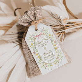 Watercolor Wildflowers Gold Cross First Communion ギフトタグ