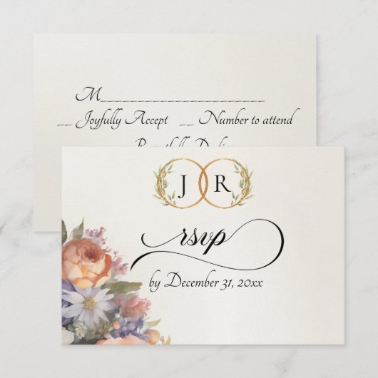 Watercolor Wildflowers - Ivory 出欠カード (正面/裏面)