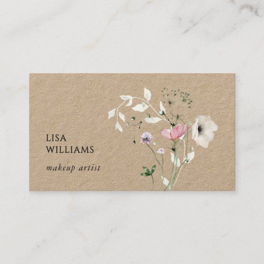 Watercolor Wildflowers Kraft 名刺 (正面)