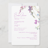 Watercolor Wildflowers Lavender Bridal Shower 招待状 (正面)