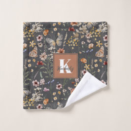 Watercolor Wildflowers Monogram Name ウォッシュタオル