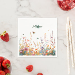 Watercolor Wildflowers Monogram Personalized Name スタンダードカクテルナプキン
