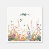 Watercolor Wildflowers Monogram Personalized Name スタンダードカクテルナプキン (正面)