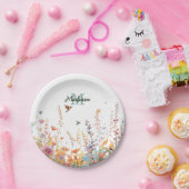 Watercolor Wildflowers Monogram Personalized Name ペーパープレート (パーティー)