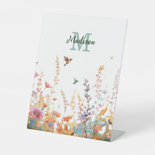 Watercolor Wildflowers Monogram Personalized Name 台座サイン (正面)