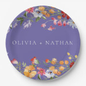Watercolor Wildflowers Purple Wedding ペーパープレート (正面)