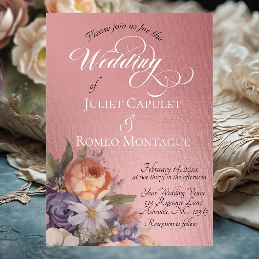 Watercolor Wildflowers - Rose-Gold 箔招待状