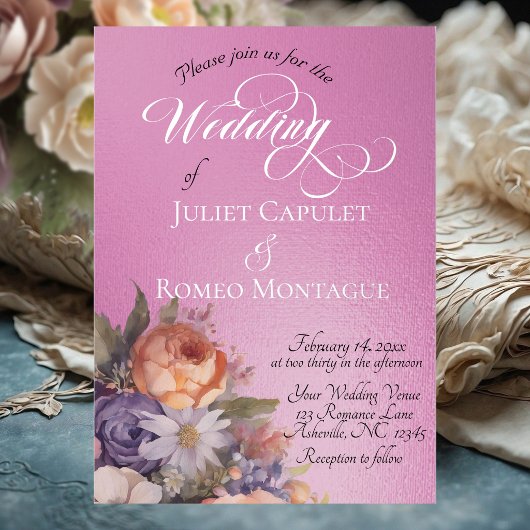 Watercolor Wildflowers - Rose Pink 箔招待状