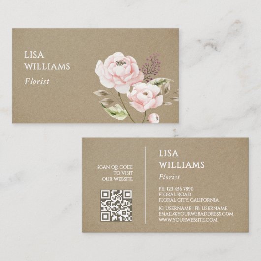 Watercolor Wildflowers Rusty 名刺 (正面/裏面)