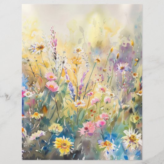 Watercolor Wildflowers Scrapbook Paper (正面)