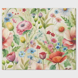 Watercolor Wildflowers Seamless Decoupage Paper ラッピングペーパー
