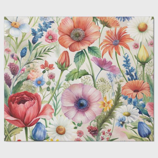 Watercolor Wildflowers Seamless Decoupage Paper ラッピングペーパー (シーム)