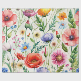 Watercolor Wildflowers Seamless Decoupage Paper ラッピングペーパー