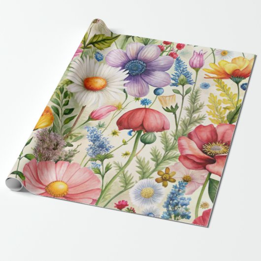 Watercolor Wildflowers Seamless Decoupage Paper ラッピングペーパー (アンロールド)