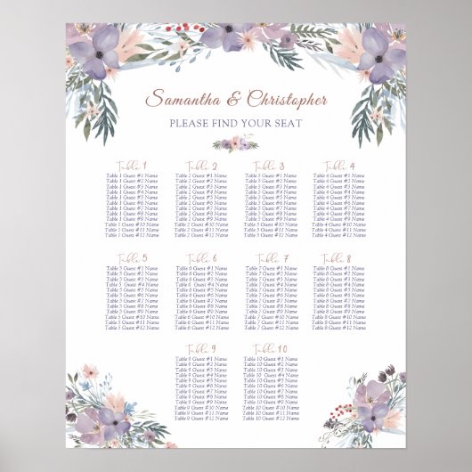 Watercolor Wildflowers Seating Chart 10 Tables ポスター (正面)