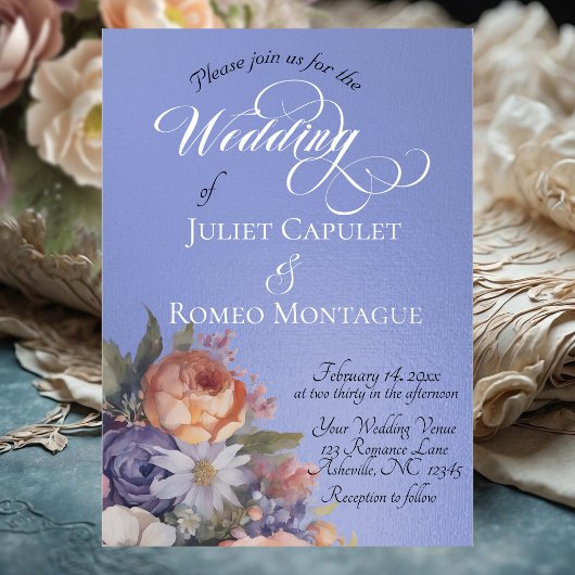 Watercolor Wildflowers - Sky Blue 箔招待状