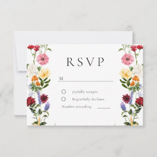 Watercolor Wildflowers Spring Summer Wedding 出欠カード