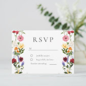 Watercolor Wildflowers Spring Summer Wedding 出欠カード (スタンド正面)