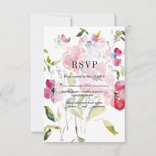 Watercolor Wildflowers Weddinge RSVP Card (正面)