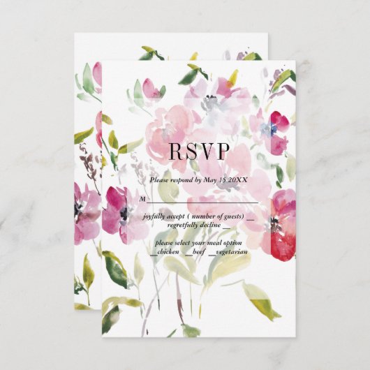 Watercolor Wildflowers Weddinge RSVP Card (正面/裏面)