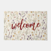 Watercolor Wildflowers Welcome ドアマット (正面)