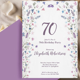 Watercolor Wildflowers Women's 70th Birthday  招待状