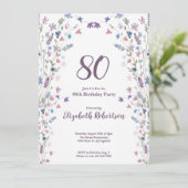 Watercolor Wildflowers Women's 80th Birthday  招待状 (スタンド正面)