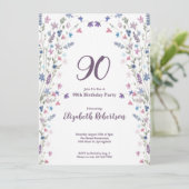 Watercolor Wildflowers Women's 90th Birthday  招待状 (スタンド正面)