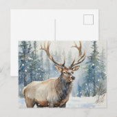 Watercolor Wildlife Elk in Winter  ポストカード (正面/裏面)