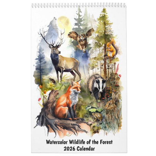 Watercolor Wildlife of the Forest – 2026 Calendar カレンダー (カバー)