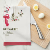 Watercolor Window & Berry Personalized キッチンタオル (四つ折り)