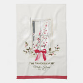 Watercolor Window & Berry Personalized キッチンタオル (縦)