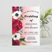Watercolor Wine Red White Floral wedding  招待状 (スタンド正面)