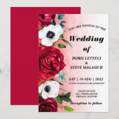 Watercolor Wine Red White Floral wedding  招待状 (正面/裏面)