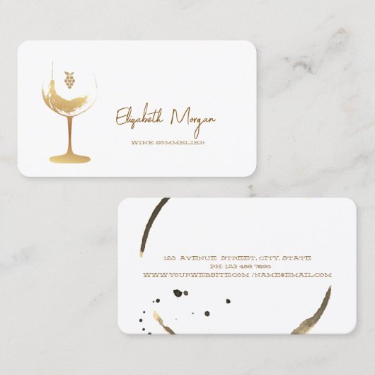 Watercolor Wine Stain Gold Wine Glass  名刺 (正面/裏面)