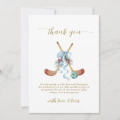 Watercolor Winter All Star Bow Hockey Baby Shower サンキューカード (正面)