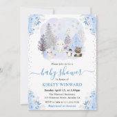 Watercolor Winter Arctic Animals Baby Shower 招待状 (正面)